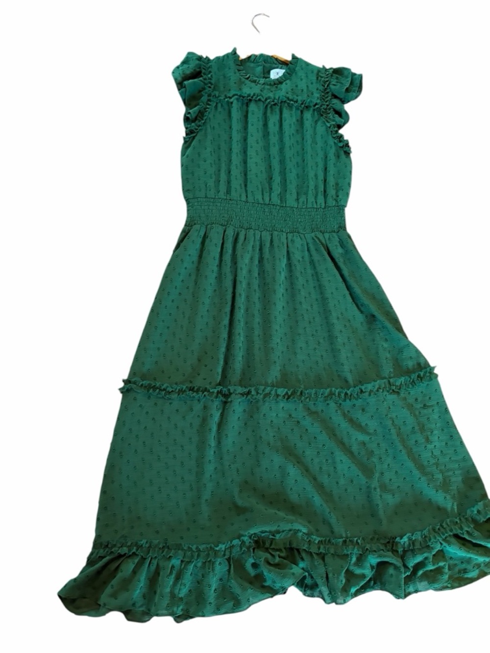 CeCe Clip Dot Green Midi Flutter Dress Large - Picture 2 of 7